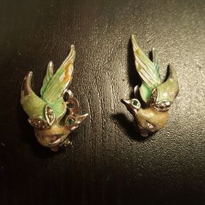 Incredible BJL Bohemian art deco silver/green enamel and marcasite earrings